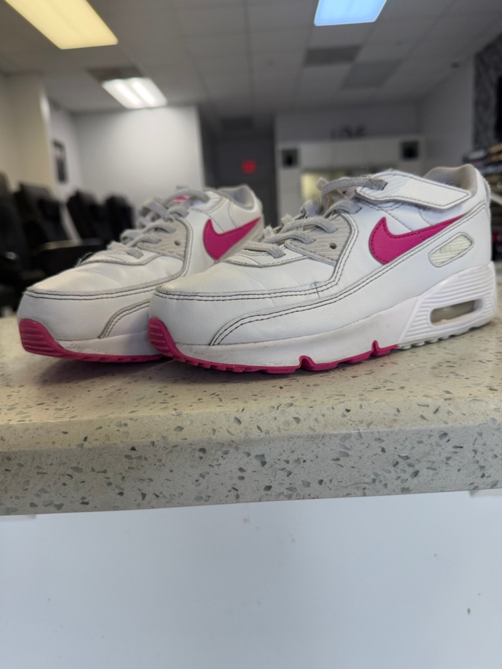 Nike Kids White Sneakers with Pink Swoosh